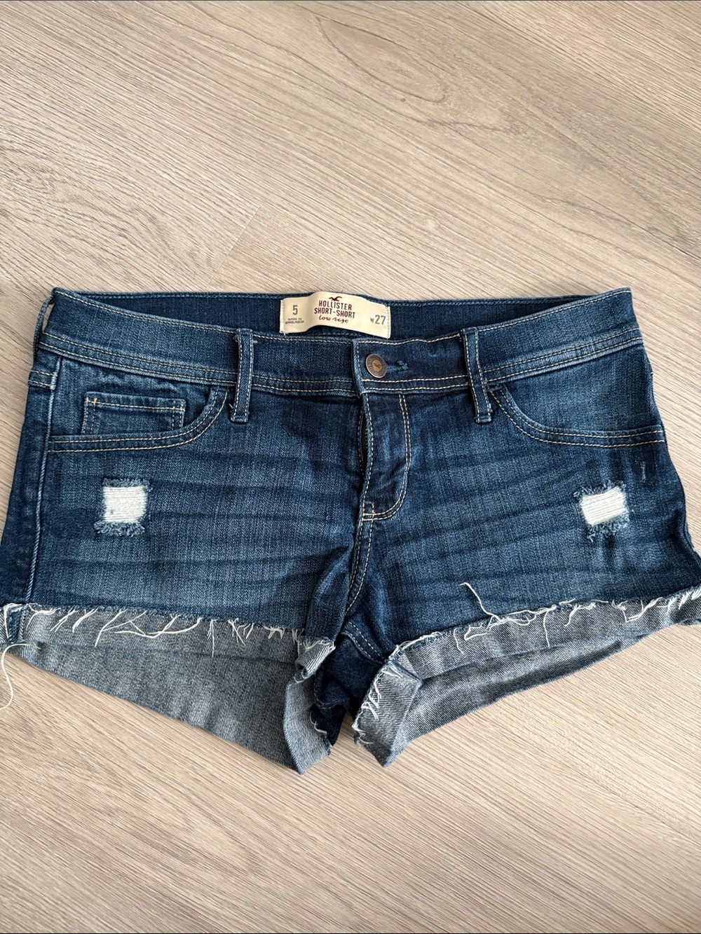 Hollister Dark Indigo Distressed Denim Cutoff Shorts